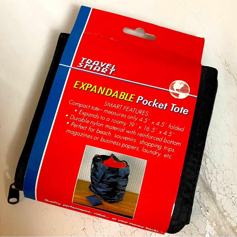 TRAVEL SMART Expandable Pocket Tote Black NEW STILL IN PACKAGING!